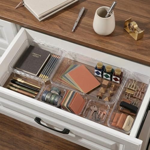 14 Pcs Expandable Clear Drawer Organizers, 3-Size Adjustable Storage