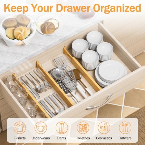 Bamboo Drawer Dividers Organizers, 2.56" High, 17"-21.8" Adjustable