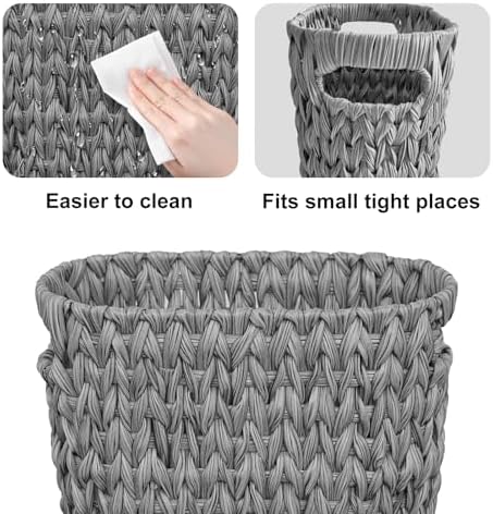Coeusy Small Wicker Trash Can, 5 Gallon, Grey