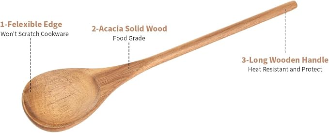 Wooden Spoonsfor Cooking2PCS, Acacia Wood Spoon 12.6" Wooden Utensils - Image 5
