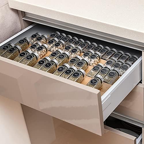 Mulush Bamboo Spice Rack Tray - Spice Drawer Organizer for Kitchen