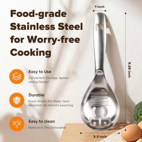 Cooking Slotted Spoon with Egg Separator, Grater, Bottle Opener