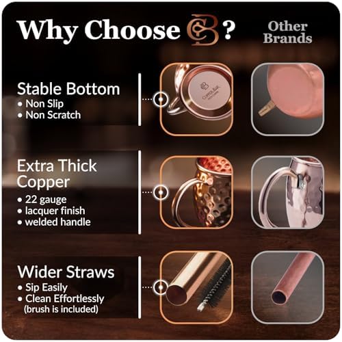 COPPER-BAR Moscow Mule Copper Mugs - Unique HANDCRAFTED Gift Set of 4