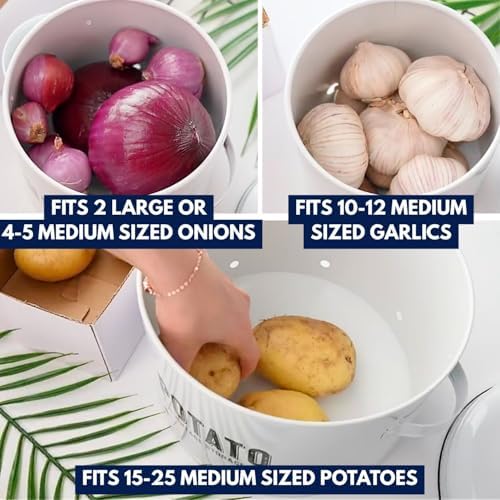 Granrosi Potato and Onion Storage Bin Set with Garlic Storage, White