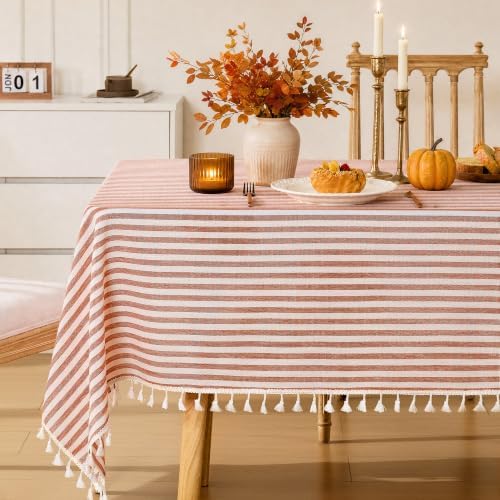 Fall Striped Tablecloth Rectangular Cotton Linen Style Picnic Table