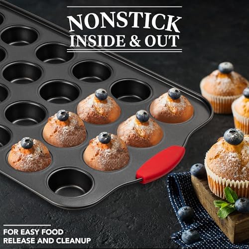 Tiawudi Mini Muffin Pan, 24 Cavity Cupcake Pan, Nonstick Baking Pan