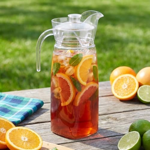 Elsjoy 2 Pack 42 oz Plastic Pitcher with Lid, Clear Acrylic Water