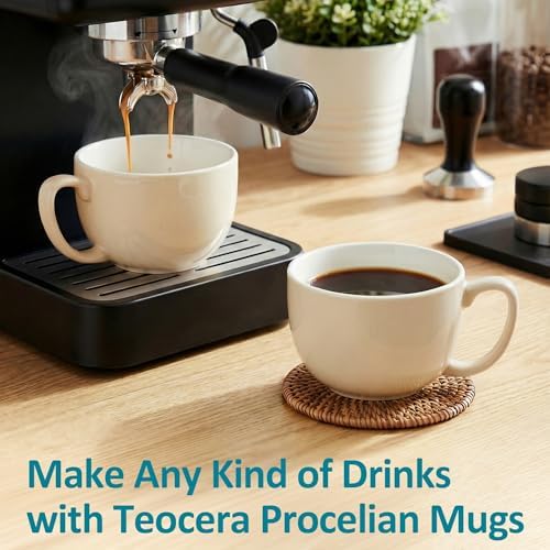 Teocera 16oz Large Coffee Mugs Set of 4 - Thick Cream Porcelain Cups