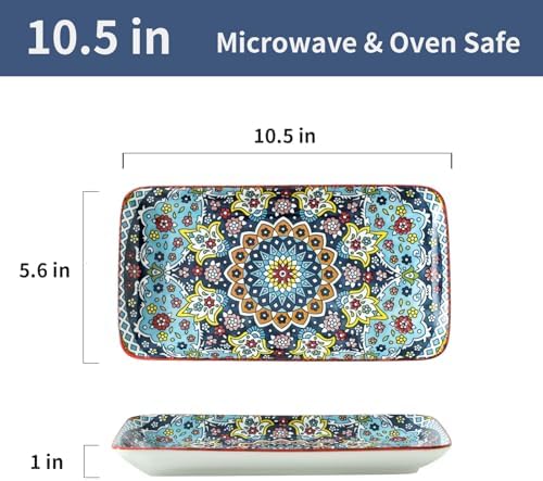 glowworm 10.5 Inch Rectangular Dinner Plates, Ceramic Salad Plates Set