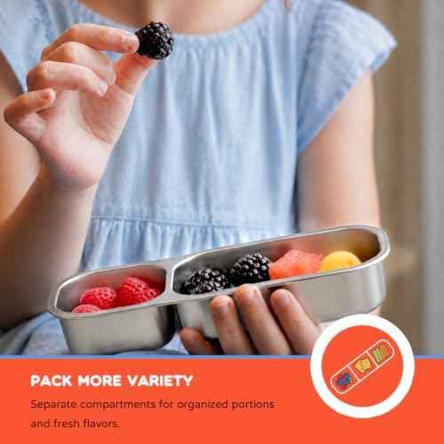 3-Pack Stainless Steel Snack Containers, 2-Compartment