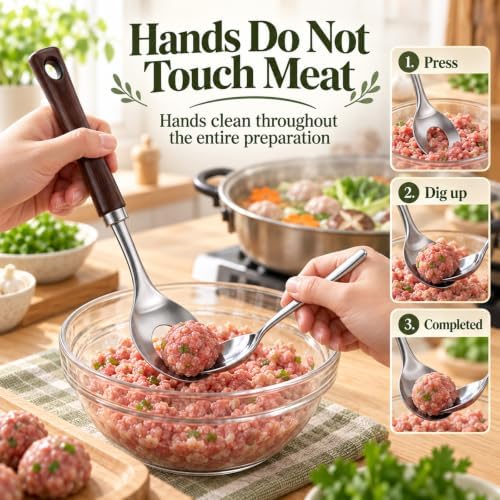 Meatball Spoon, Stainless Steel Meatball Maker Scoop with Hole, Long