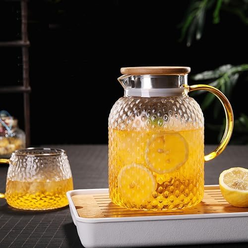 Glass Water Pitcher with Lid, Large Capacity Carafe