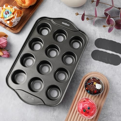 2 Pack Mini Muffin Pan with Removable Bottom 12 Cavity Nonstick Carbon