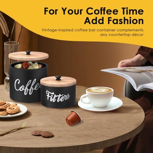 2 Pcs Wood Coffee Filter Holder, Coffee Storage Container Dispenser