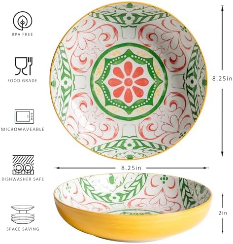 LEHAHA Pasta Bowls Set of 4, 8.25 inch Ceramic Serving Bowls for Daily