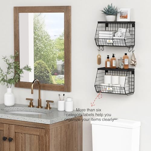 Goozii Black Kitchen Wall Hanging Storage Basket Set of 2, Rustic