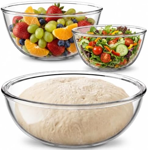 3 Pack Large Glass Mixing Bowl Set 7QT, 4.4QT, 2.2QT Borosilicate
