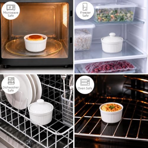 Small Ramekins with Lids, 5.5 Oz Full Capacity Ceramic Souffle Bowls