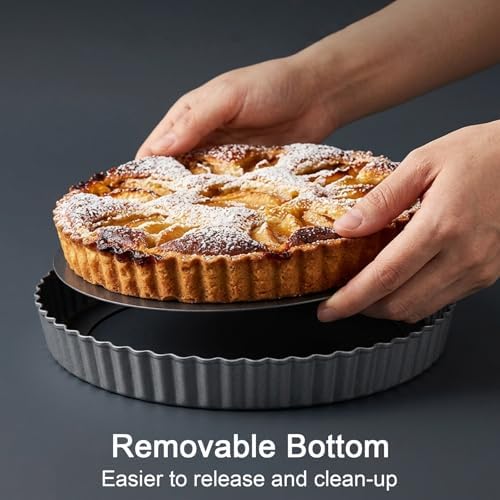 11 Inch Tart Pan with Removable Bottom, Non-Stick Pie Pan for Baking