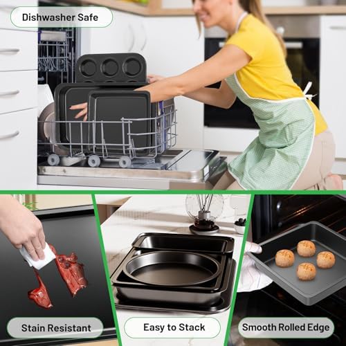 5-Piece Baking Pans Set, Nonstick Bakeware Sets, Black