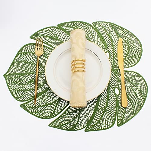 Evevda Green Leaf Shaped Vinyl Placemats for Dinner Table Set of 6