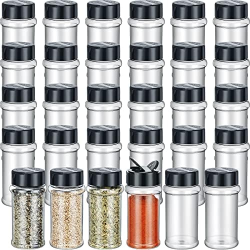 Jadive 36 Pcs Plastic Spice Jars with Shaker Lids, 5.5oz, Black