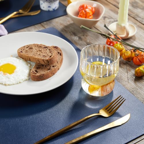 DOLOPL Navy Blue Placemats Set of 6, Wipeable Faux Leather Place Mats