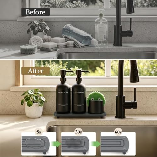Cisily Kitchen Soap Dispenser Set, 16.9OZ Glass Bottle