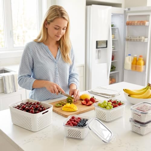 Berry Keeper Fruit Storage Containers for Fridge with Colander