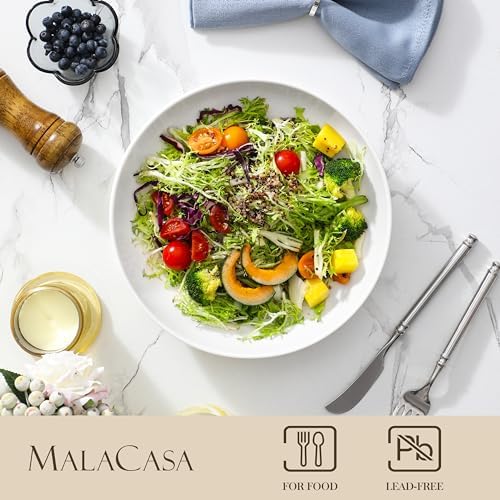 MALACASA 10" Large Pasta Bowls Set of 4, 56 OZ Wide and Shallow Salad