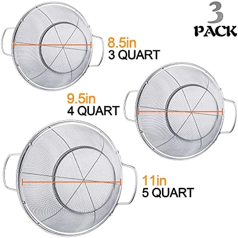3 Pack 18/8 Stainless Steel Colander Sieves