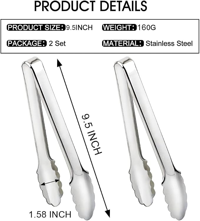 2 Pack Serving Tongs Serving Utensils Salad Tongs Metal Buffet Tongs Non-slip & - Image 4