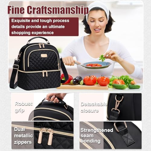 Lunch Bag for Women,Double Decker Lunch Box, Insulated Lunchbag