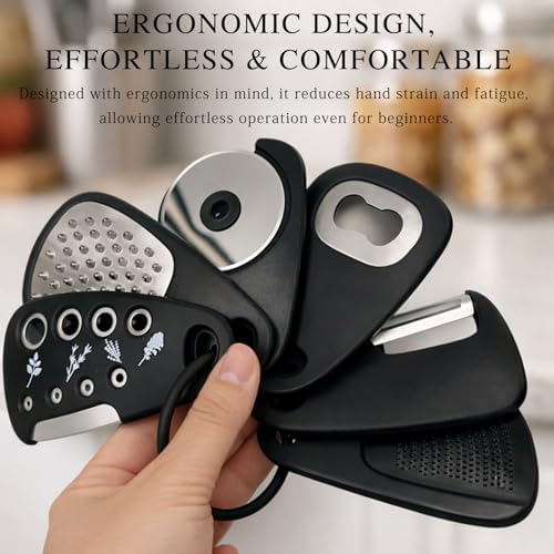 6-Piece Unique Kitchen Gadget Set in Black, Stackable Space-Saving