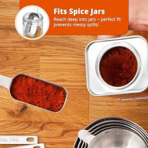 Premium 304 Stainless Steel Measuring Kit - 8-Piece Essential Cups and Spoons for Everyday Use, Stackable & Durable