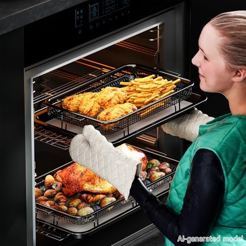 Air Fryer Basket for Oven, 2 Set Oven Air Fryer Basket and Tray For