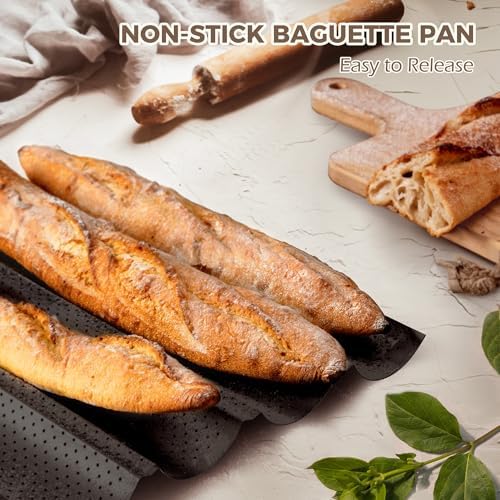 KITESSENSU Nonstick Baguette Pans for French Bread Baking, Perforated