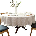 Dimatic Heavy Weight Cotton Linen Tablecloth, Plaid Tassel Round Table