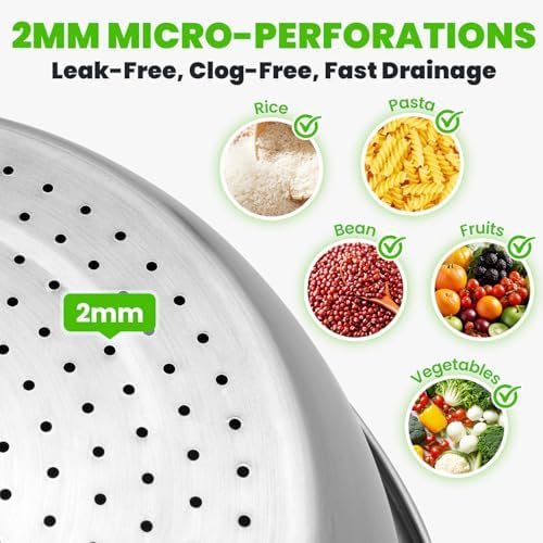 304 Stainless Steel Colander with Food-Grade Silicone Self-Draining