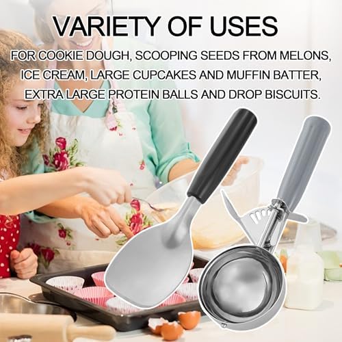 4 oz Stainless Steel Ice Cream Scoop with Trigger Release + Ice Cream