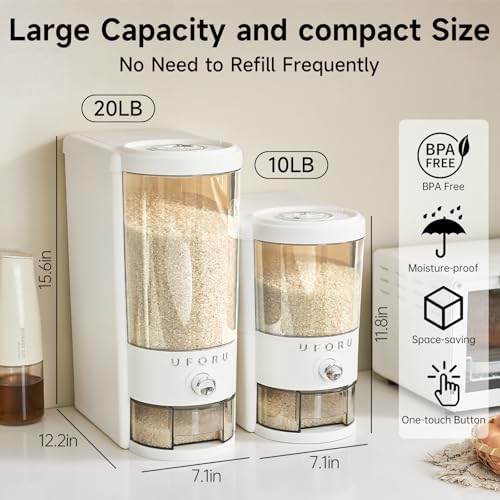 UFORU Rice Dispenser,23 LB Airtight Rice Storage Container with Date