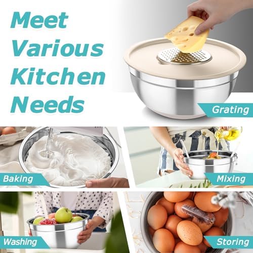 TeamFar Mixing Bowls Set of 5, Stainless Steel Nesting Salad Bowl with