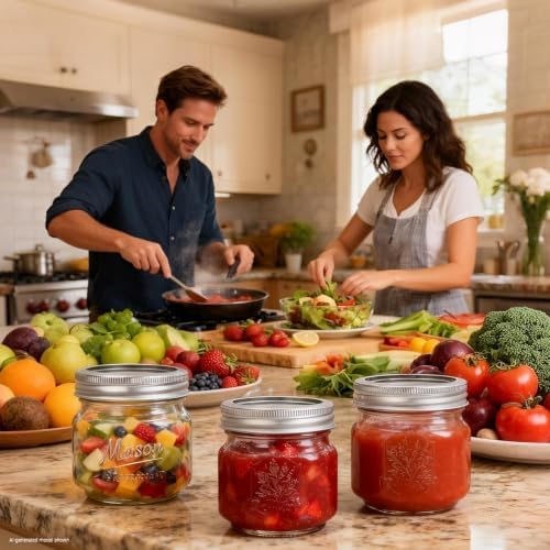 CycleMore Mason Jars 8 oz, 24 Pack Glass Canning Jars with Split Lids