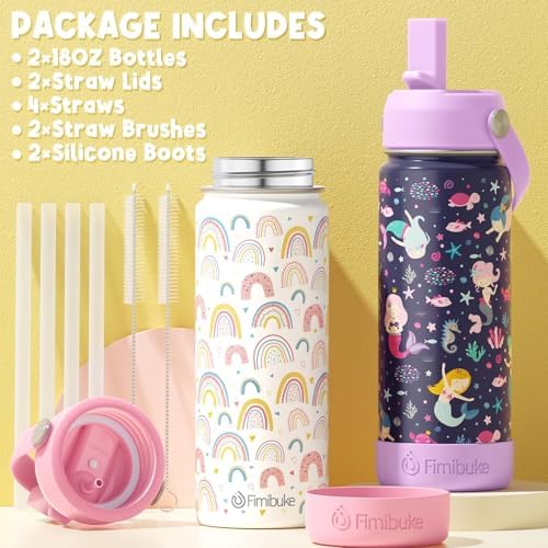 Fimibuke Kids Insulated Water Bottle, 18oz BPA FREE Kids Cups with