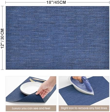 Artoid Mode Navy Blue Vinyl Placemats Set of 4, Washable Heat