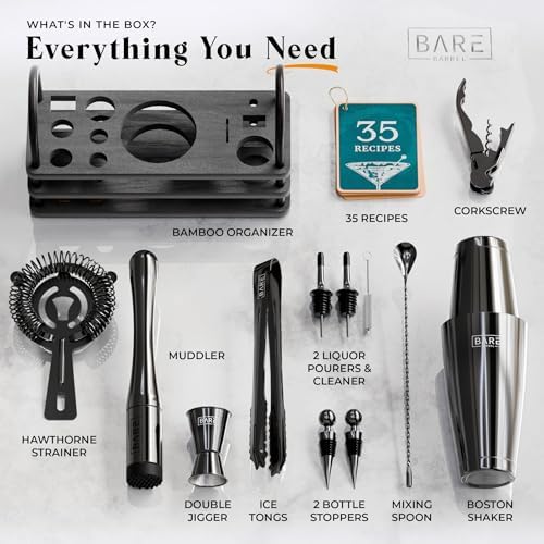 BARE BARREL® Mixology Bartender Kit Bar Set | 14-Piece Cocktail Shaker