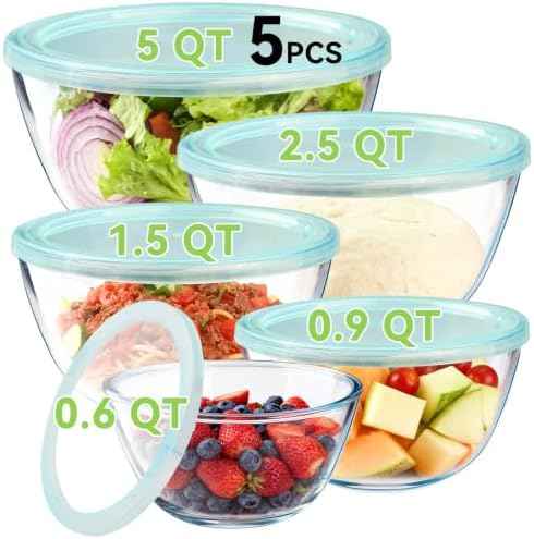 YUANYE 5 Pack Glass Mixing Bowls with Lids Set
