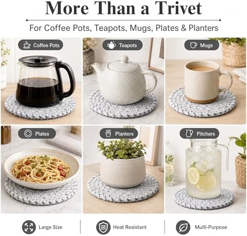 8 Inch Woven Trivets for Hot Dishes, 5 Pack Large Heat Resistant