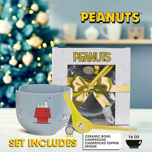 Peanuts Snoopy Microwave Ramen Bowl Set, 20oz Ceramic, Chopsticks