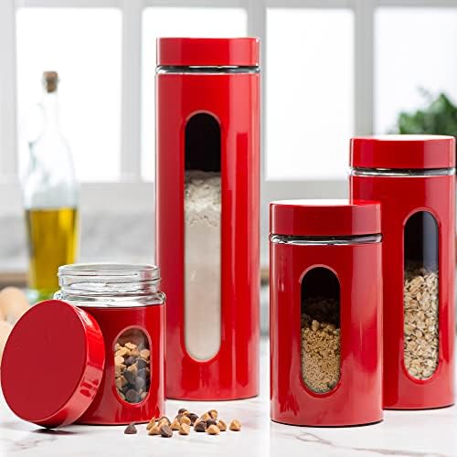 Quality Modern Red Stainless Steel Canister Set for Kitchen Counter